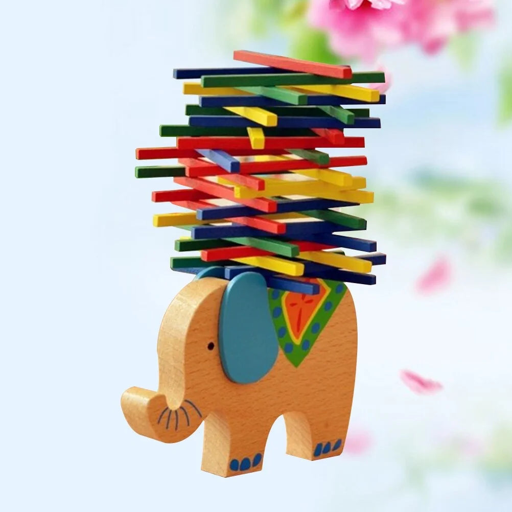 Wooden Stackable Building Blocks Set Balancing Games Playset Toys Educational Toys for Kids Children(Elephant) X232