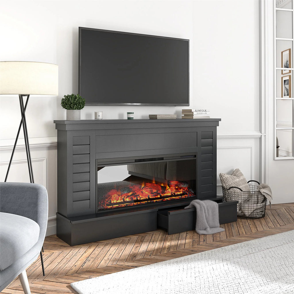 Black Electric Fireplace Mantel with Storage Drawers T42253