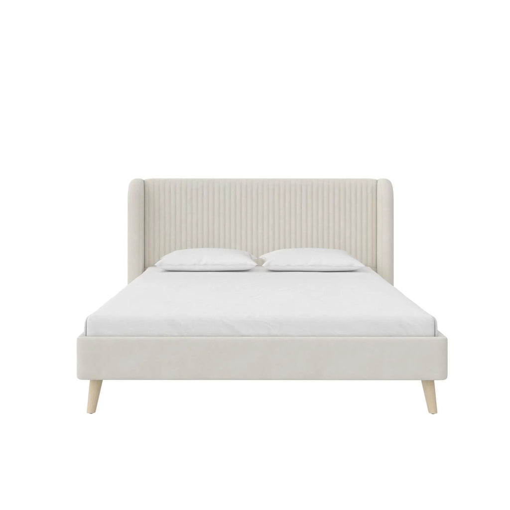 Queen Ivory Velvet Upholstered Wingback Bed X60096