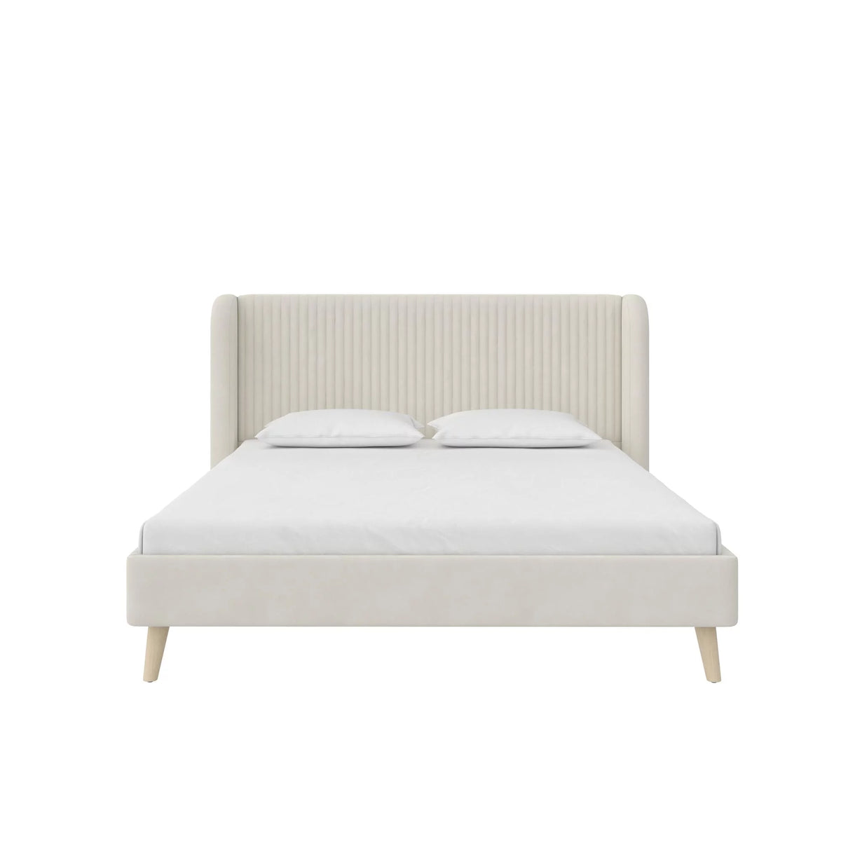 Queen Ivory Velvet Upholstered Wingback Bed X60096
