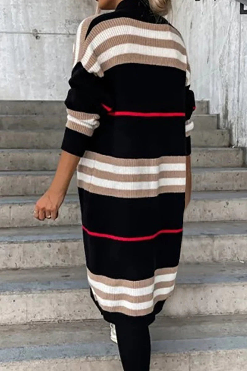 Striped Patchwork V Neck Outerwear M567130