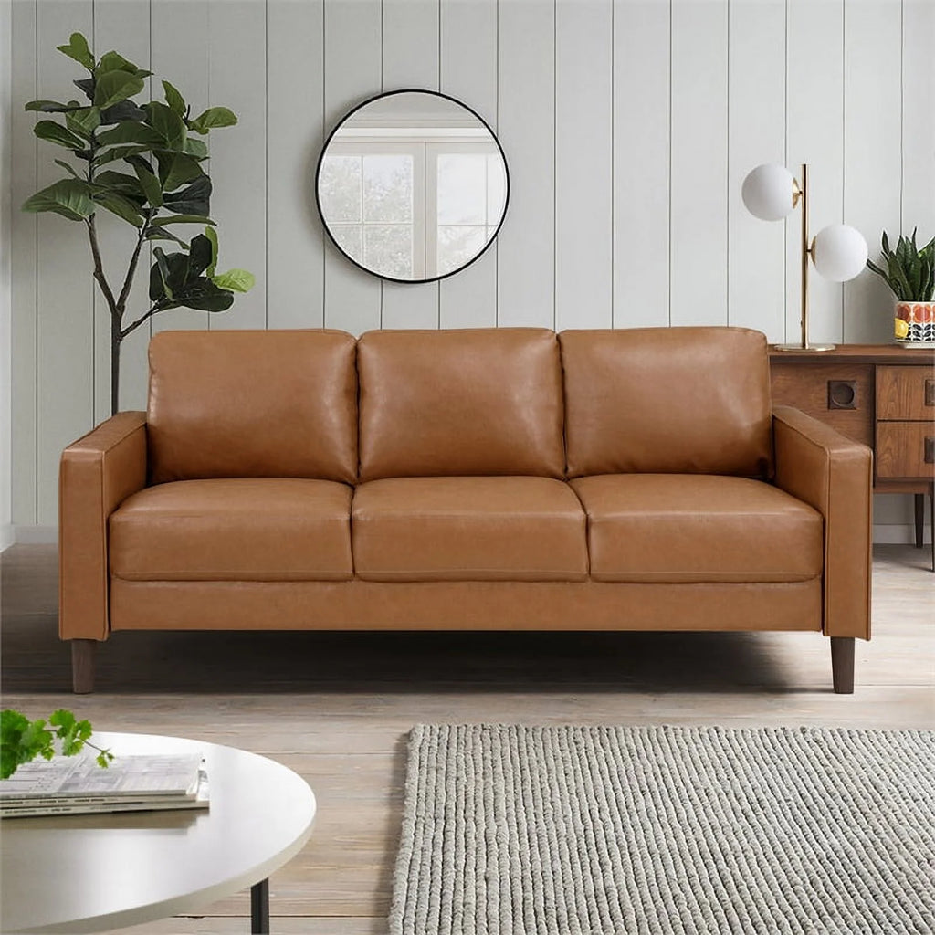 Brown Faux Leather 3 Seater Sofa W98855