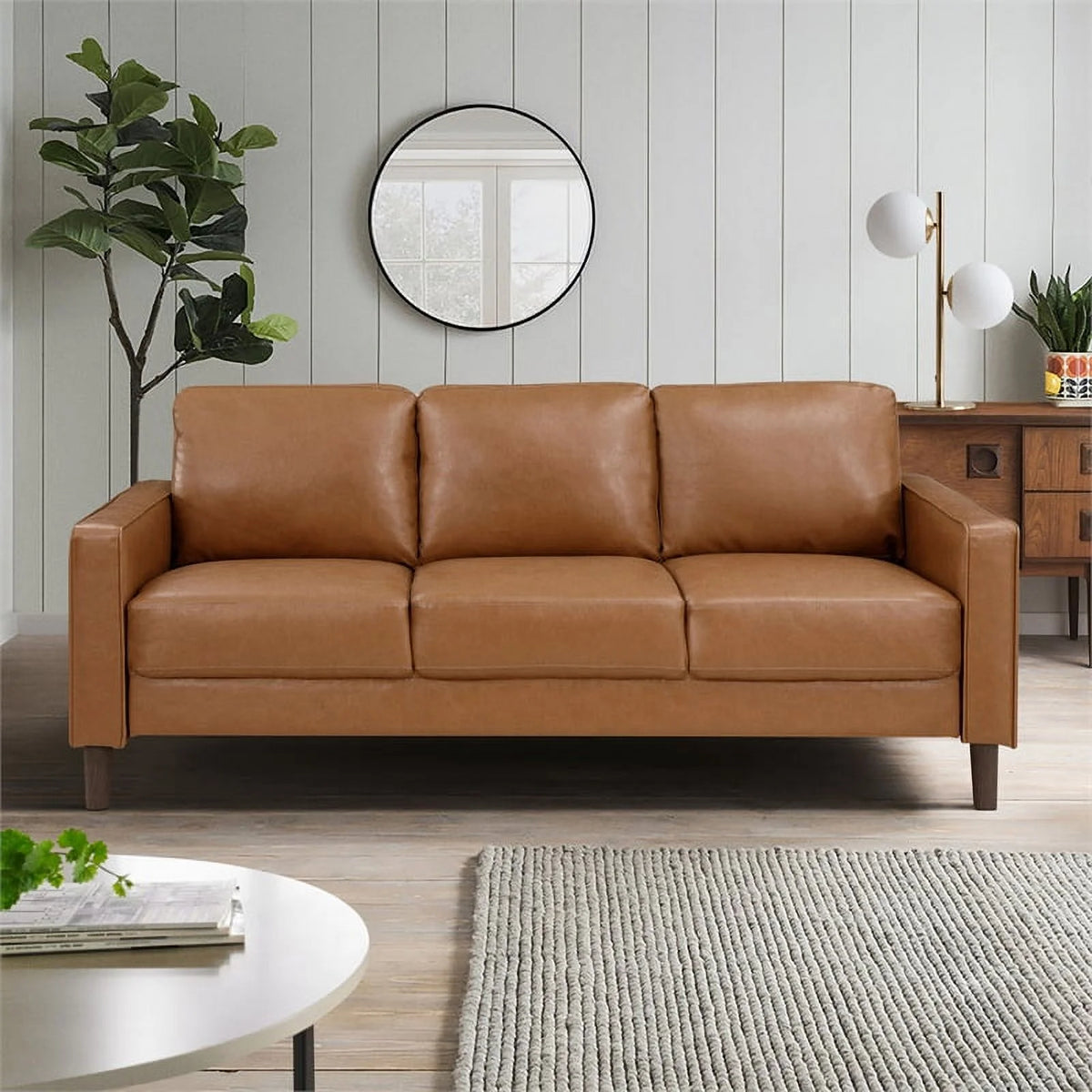 Brown Faux Leather 3 Seater Sofa W98855