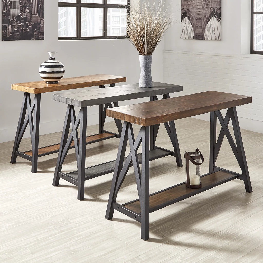 Rustic X Base Wood Console Table with Shelf A701215