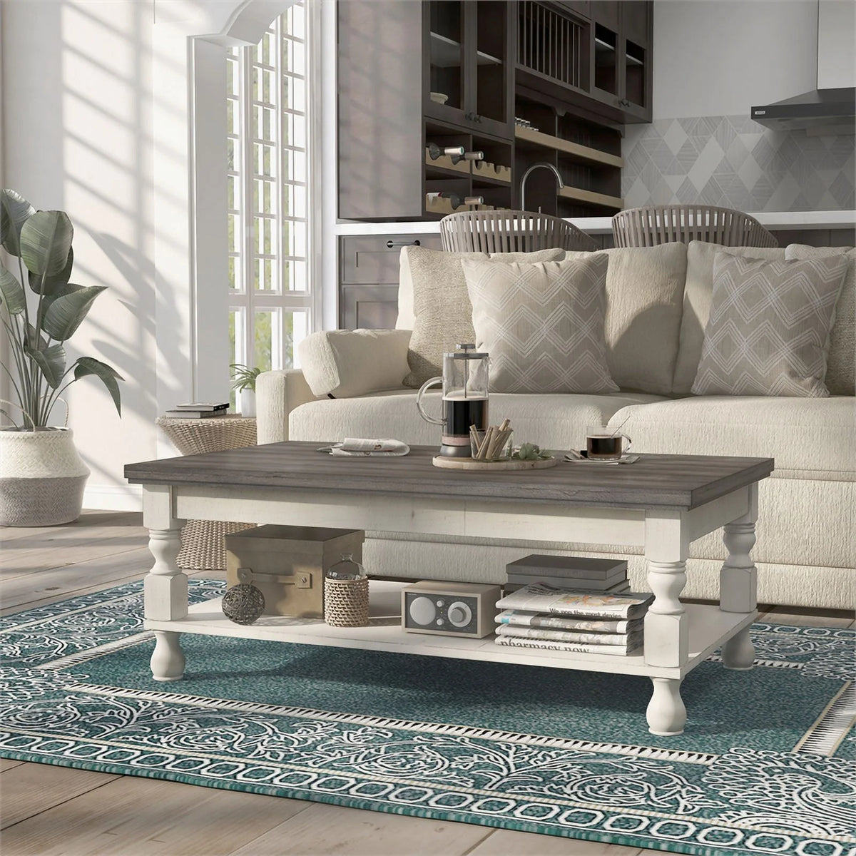 Rustic Wood 1-Shelf Coffee Table B80130