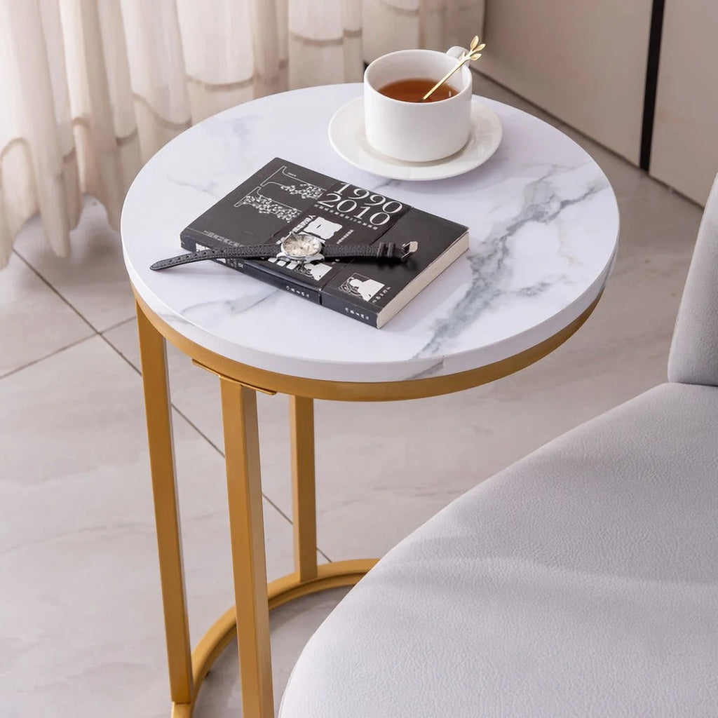 C-shaped Side Table with Metal Frame and Round Top E9035