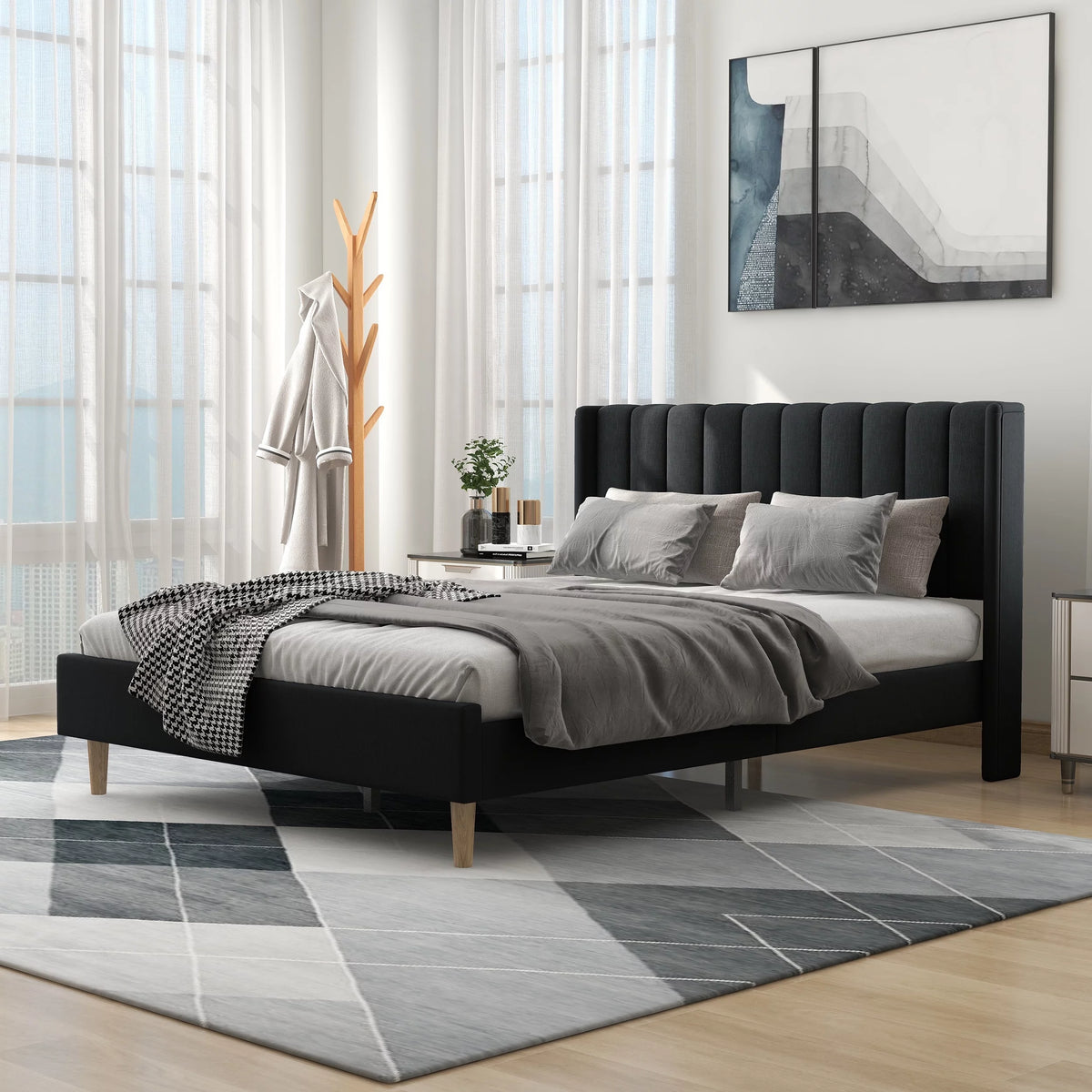 Queen Size Upholstered Platform Bed Frame K687842