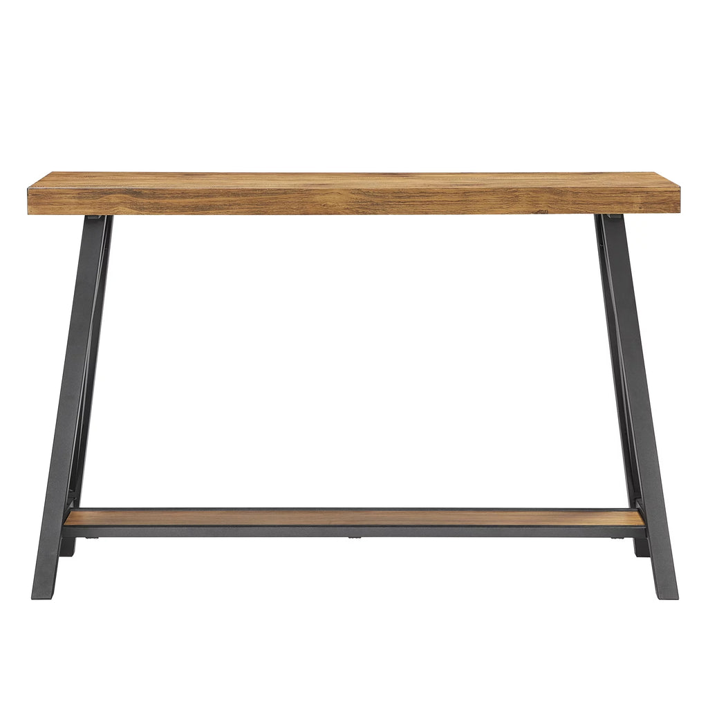 Rustic X Base Wood Console Table with Shelf A701215