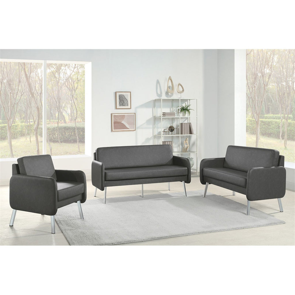 Smoke Faux Leather Lounge Sofa with Chrome Legs X6571