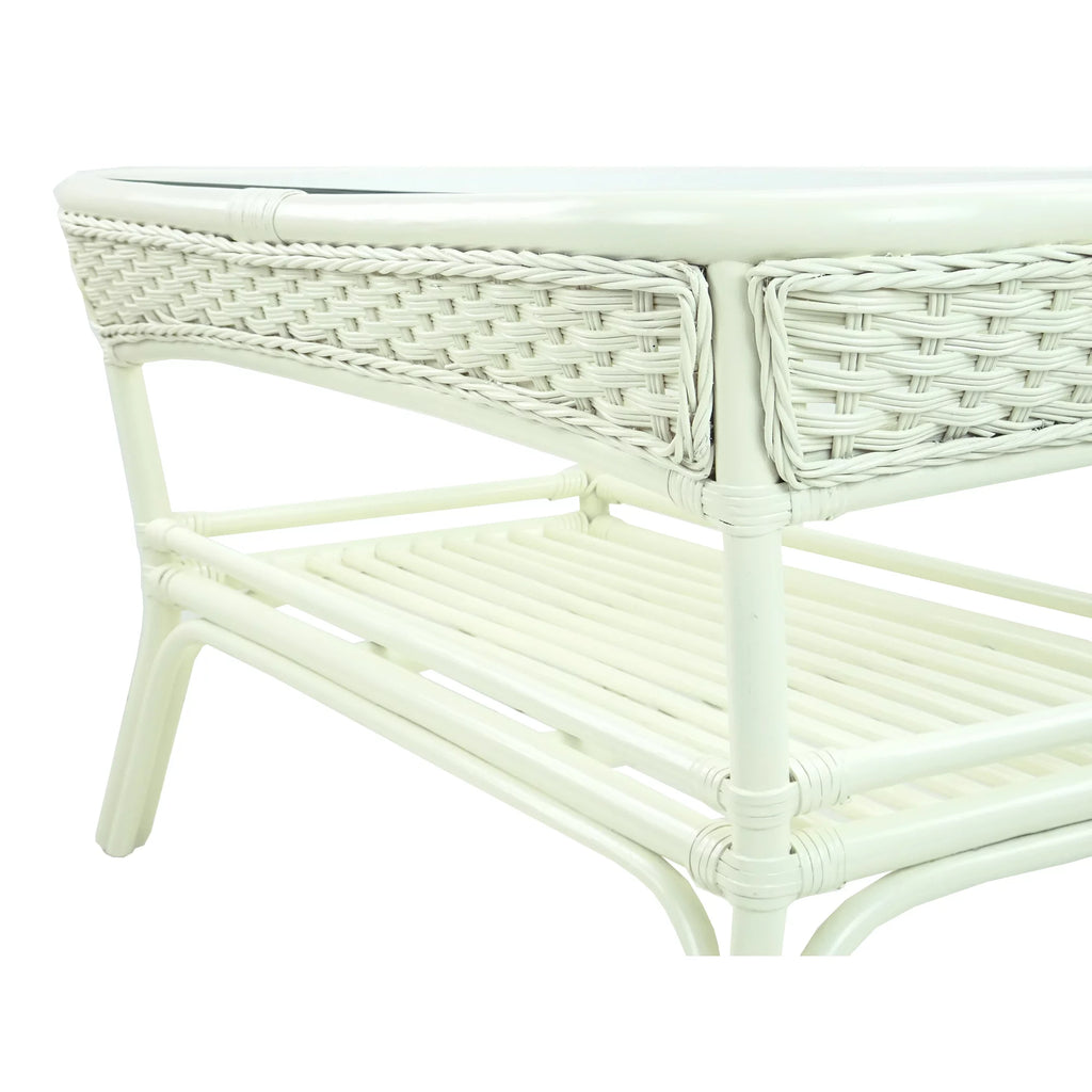 White Rectangular Rattan Coffee Table F134