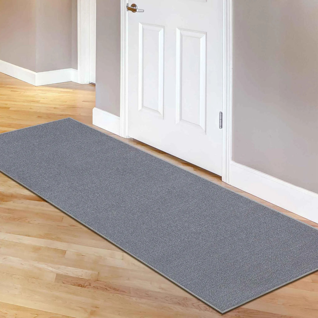 Machine Washable Non-Slip Rubberback Solid Gray Runner Rug G270
