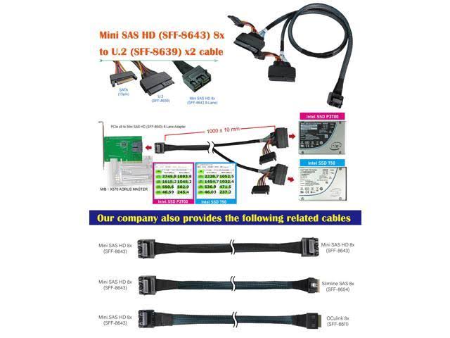 Mini SAS HD 8x to U.2 x 2 Cable T9650