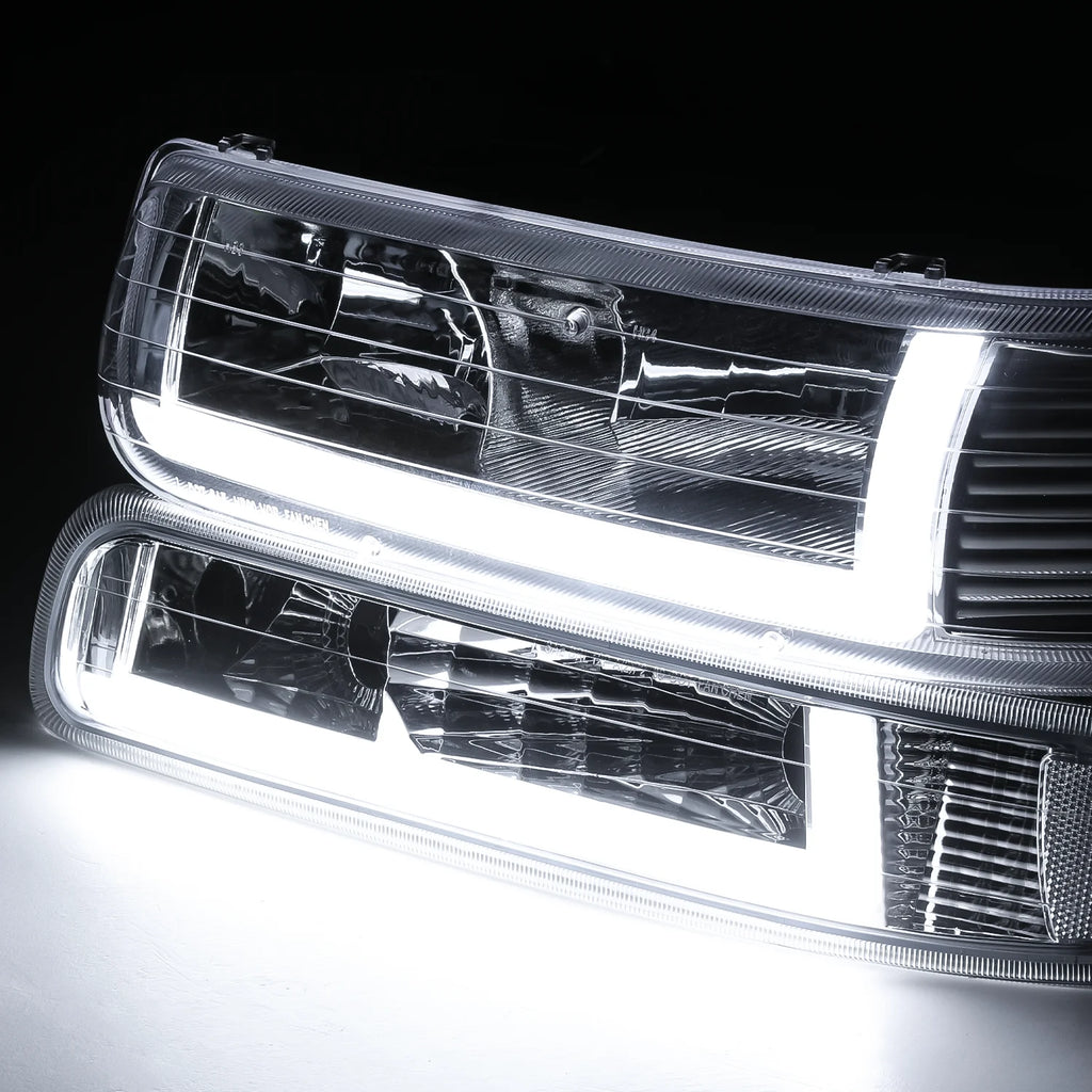 Headlights Assembly with LED Tube DRL for Chevy Silverado Suburban Tahoe Truck R104623