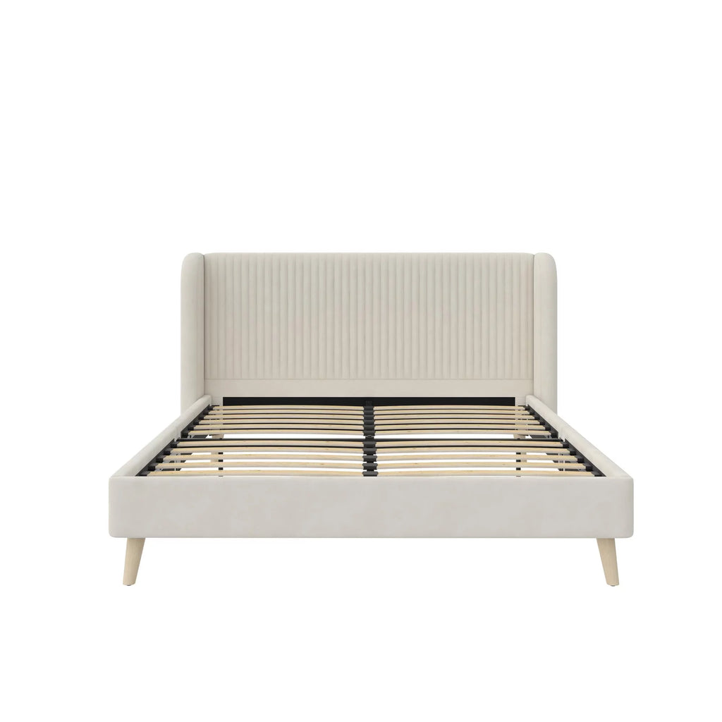 Queen Ivory Velvet Upholstered Wingback Bed X60096