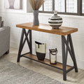 Rustic X Base Wood Console Table with Shelf A701215