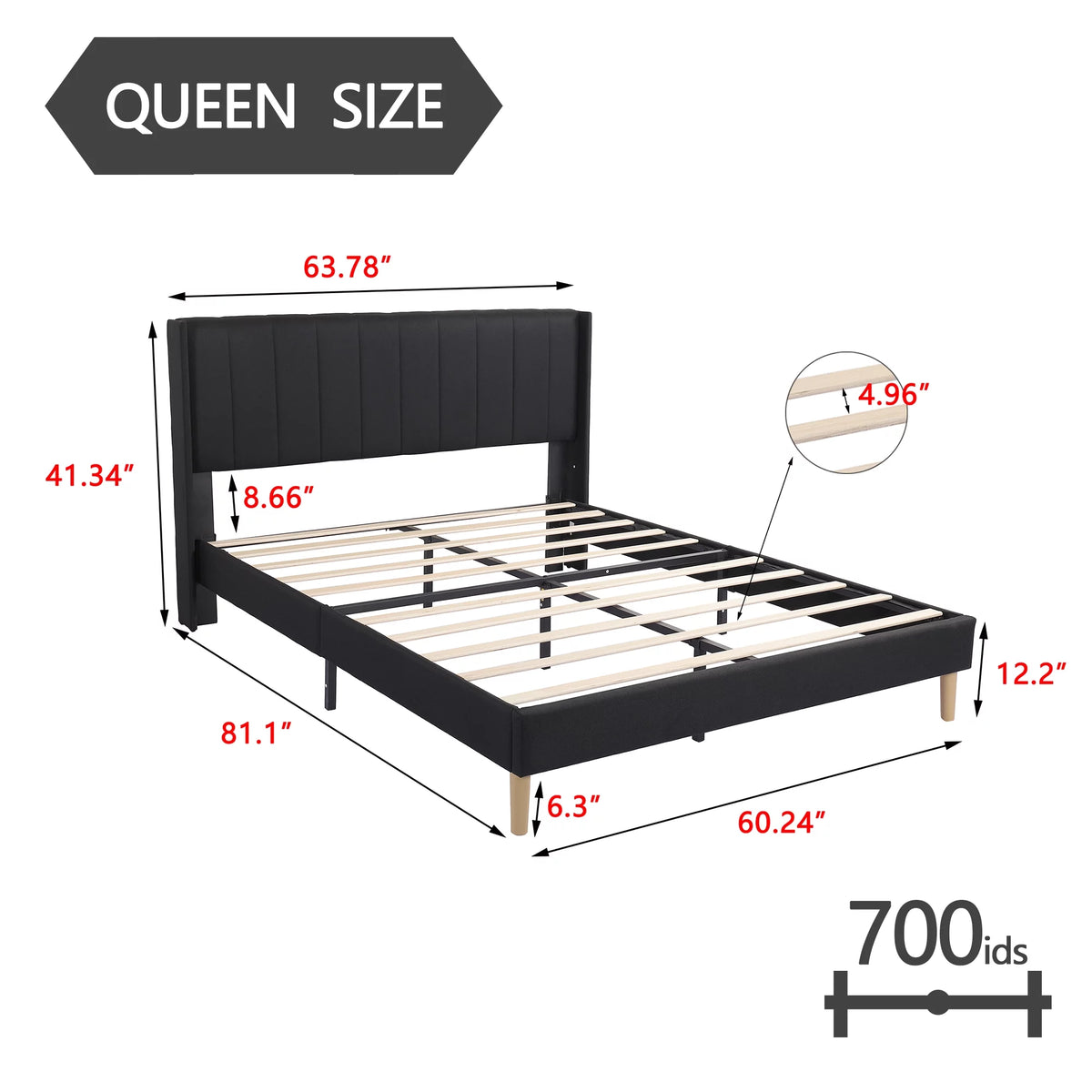Queen Size Upholstered Platform Bed Frame K687842