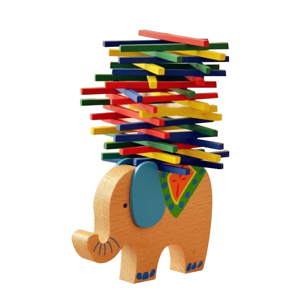 Wooden Stackable Building Blocks Set Balancing Games Playset Toys Educational Toys for Kids Children(Elephant) X232