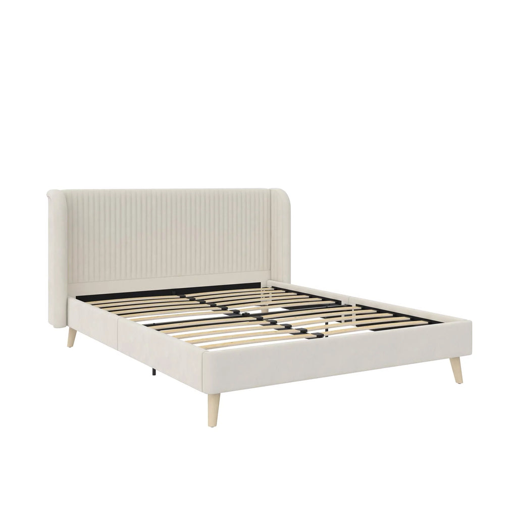Queen Ivory Velvet Upholstered Wingback Bed X60096