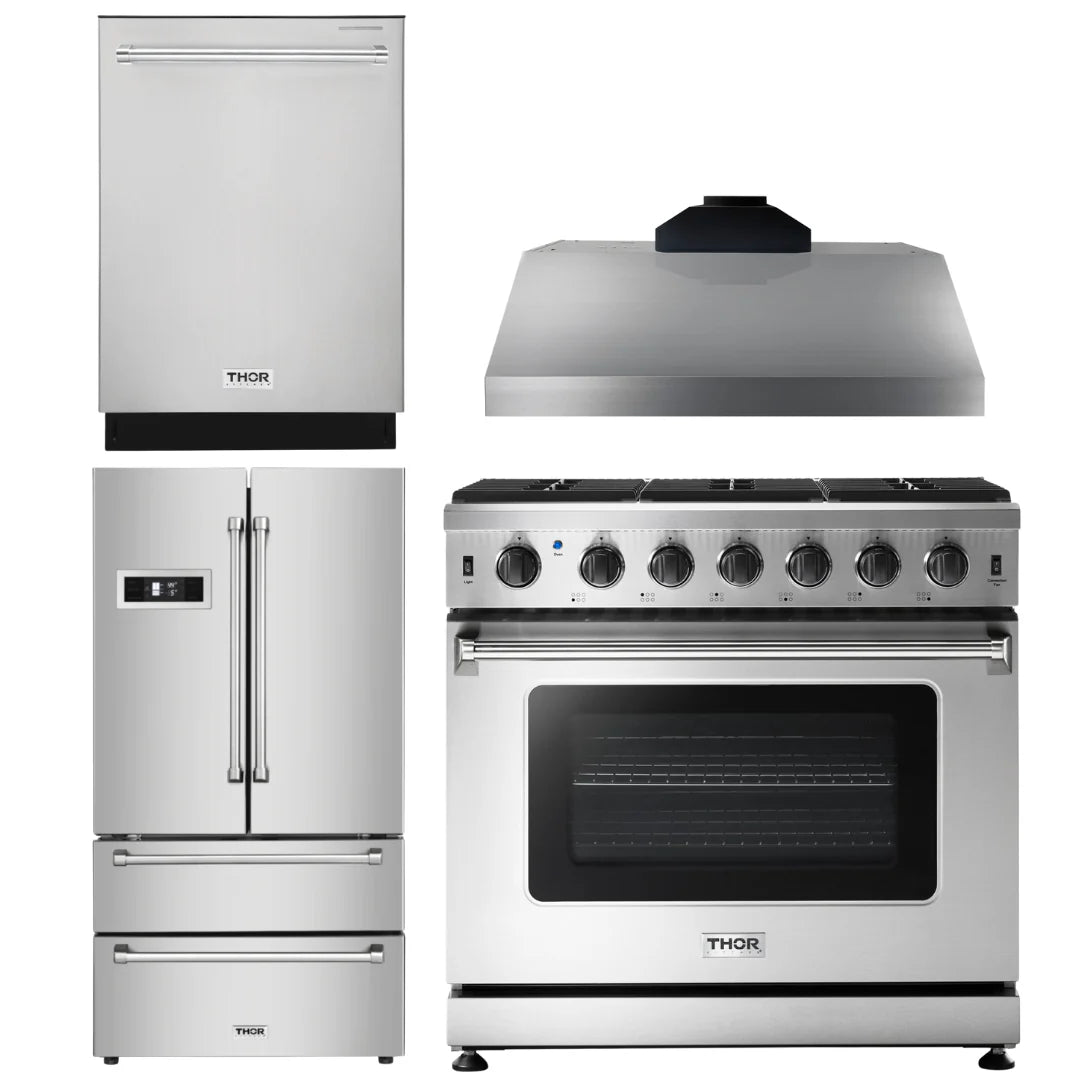 36 Gas Range, Range Hood, Refrigerator, Dishwasher V344