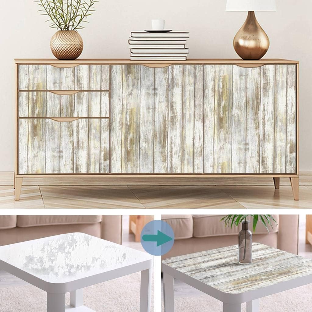 Rustic Wood Contact Paper Peel and Stick Wallpaper, Gray 17x240'' S35155