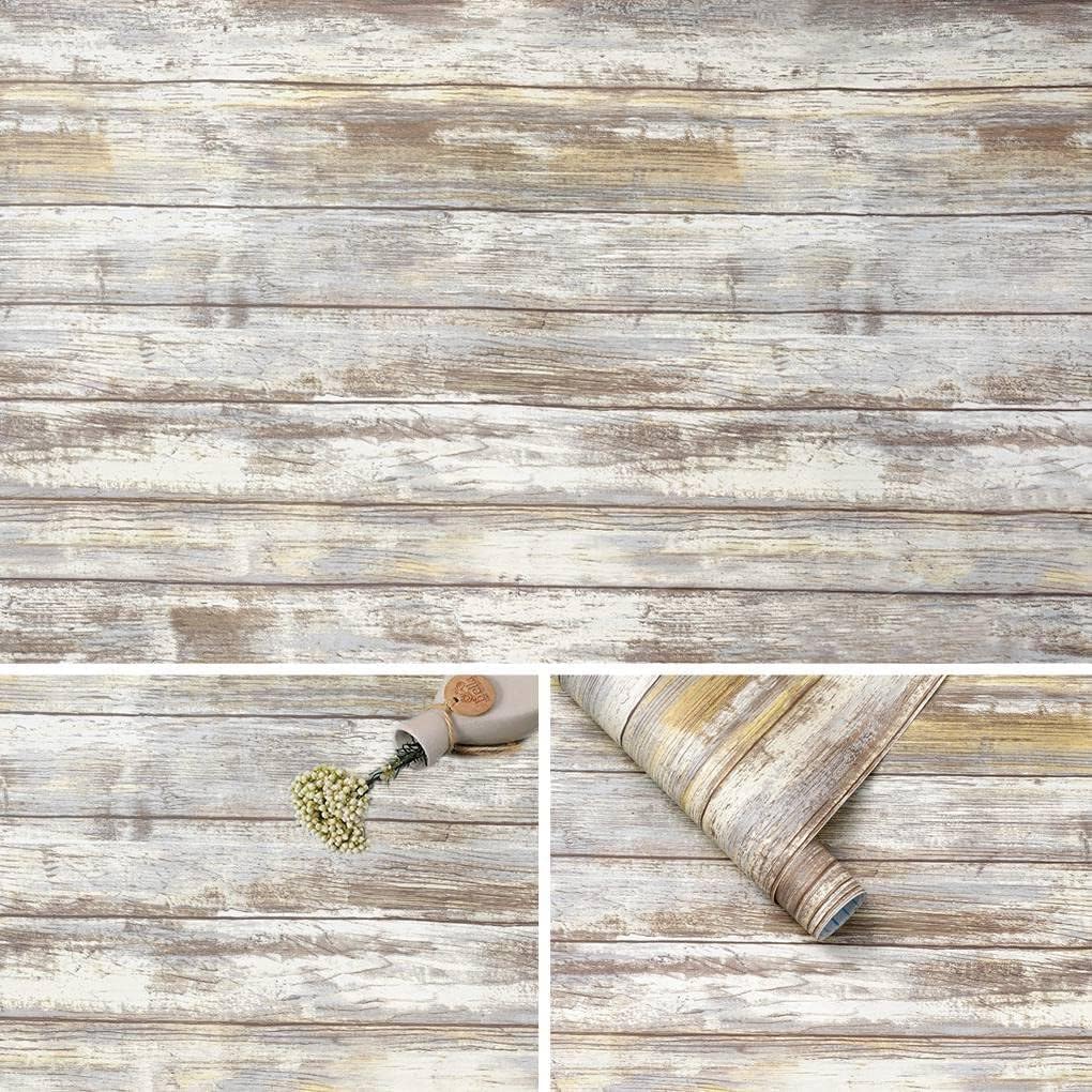 Rustic Wood Contact Paper Peel and Stick Wallpaper, Gray 17x240'' S35155