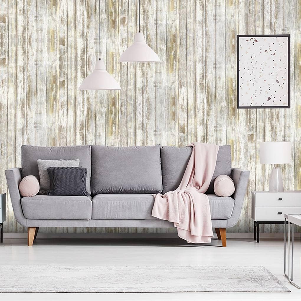 Rustic Wood Contact Paper Peel and Stick Wallpaper, Gray 17x240'' S35155