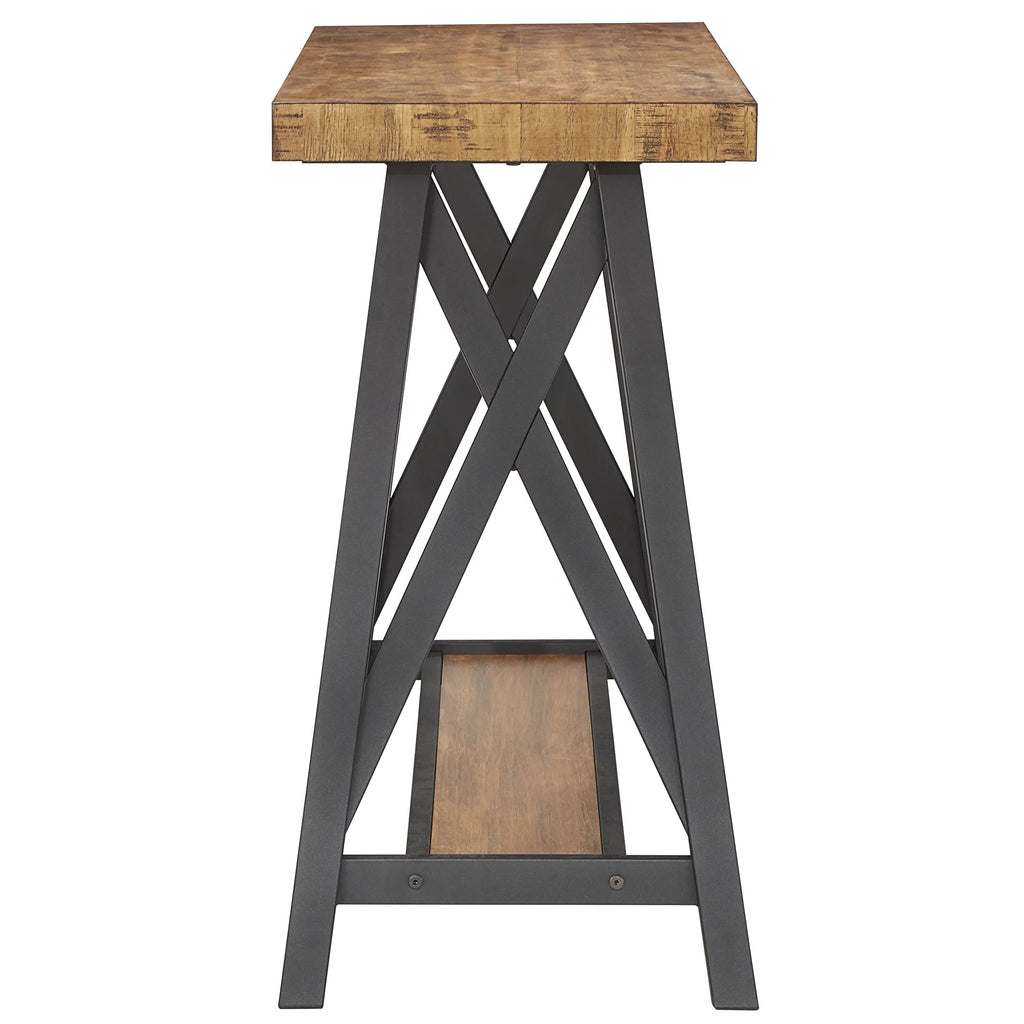 Rustic X Base Wood Console Table with Shelf A701215