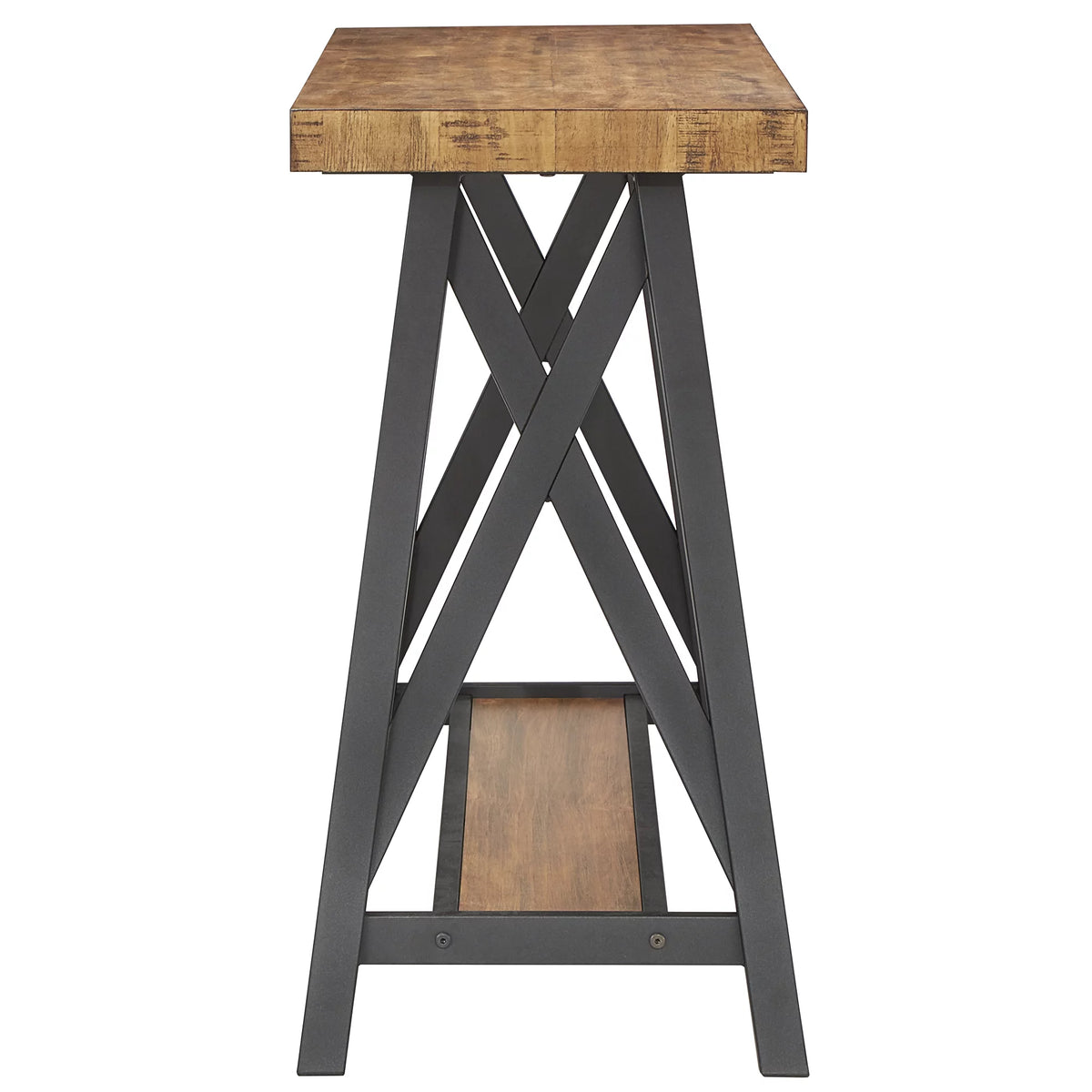 Rustic X Base Wood Console Table with Shelf A701215