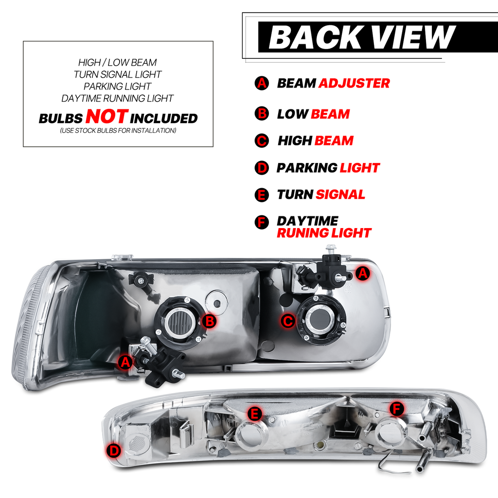 Headlights Assembly with LED Tube DRL for Chevy Silverado Suburban Tahoe Truck R104623