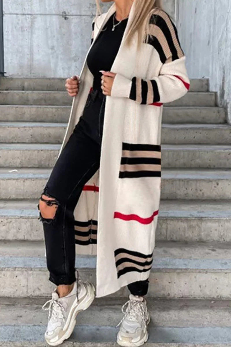 Striped Patchwork V Neck Outerwear M567130