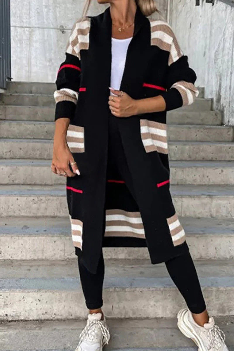 Striped Patchwork V Neck Outerwear M567130
