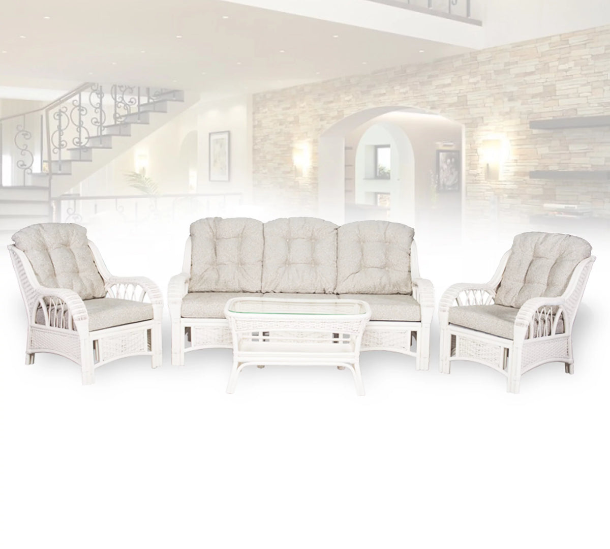 White Rectangular Rattan Coffee Table F134