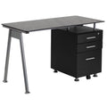 Black 3 Drawer Glass Top Desk J660