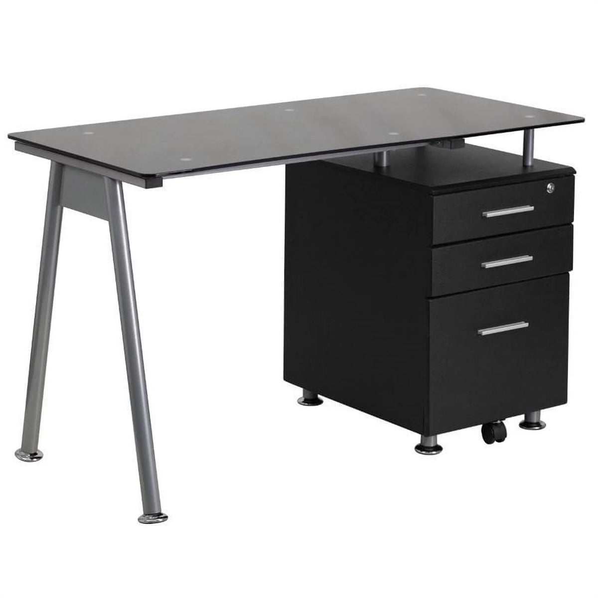 Black 3 Drawer Glass Top Desk J660