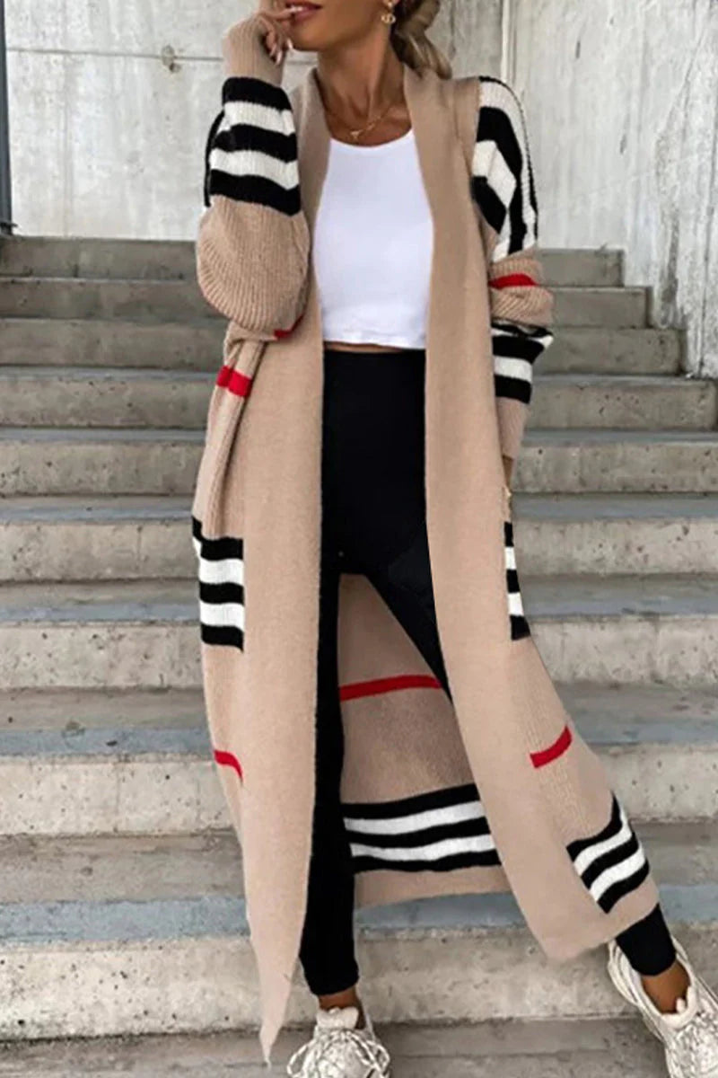Striped Patchwork V Neck Outerwear M567130