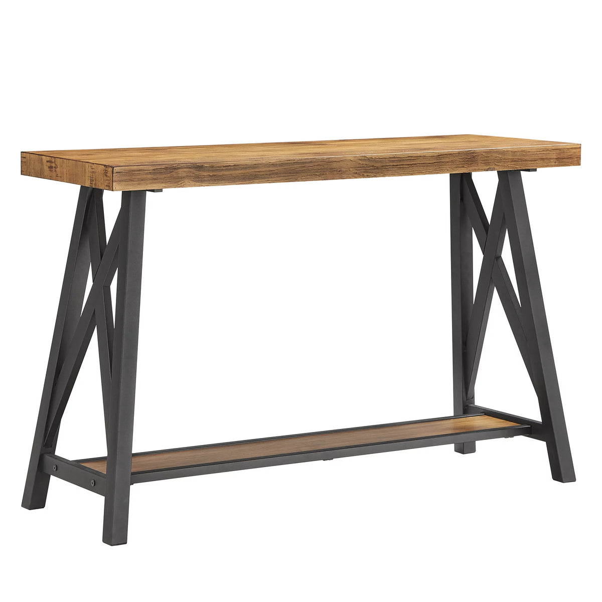 Rustic X Base Wood Console Table with Shelf A701215