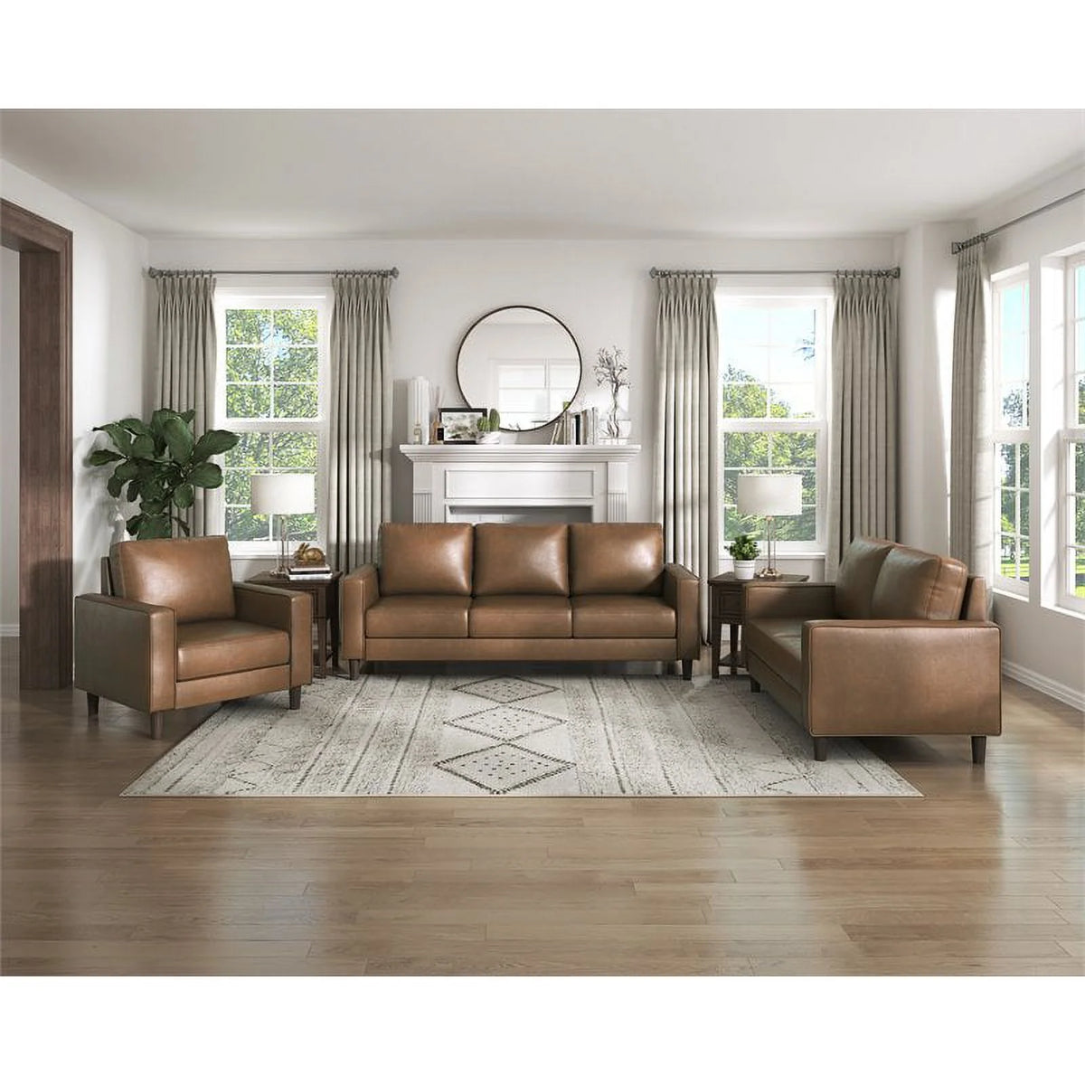 Brown Faux Leather 3 Seater Sofa W98855