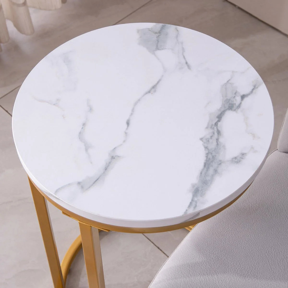C-shaped Side Table with Metal Frame and Round Top E9035
