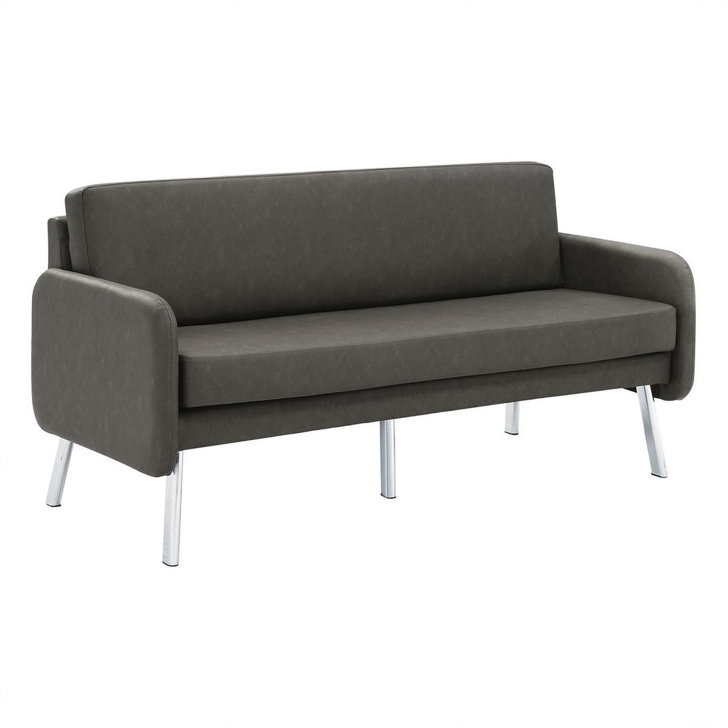 Smoke Faux Leather Lounge Sofa with Chrome Legs X6571
