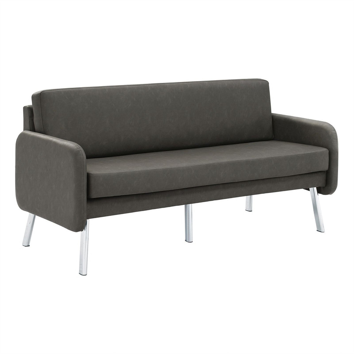Smoke Faux Leather Lounge Sofa with Chrome Legs X6571