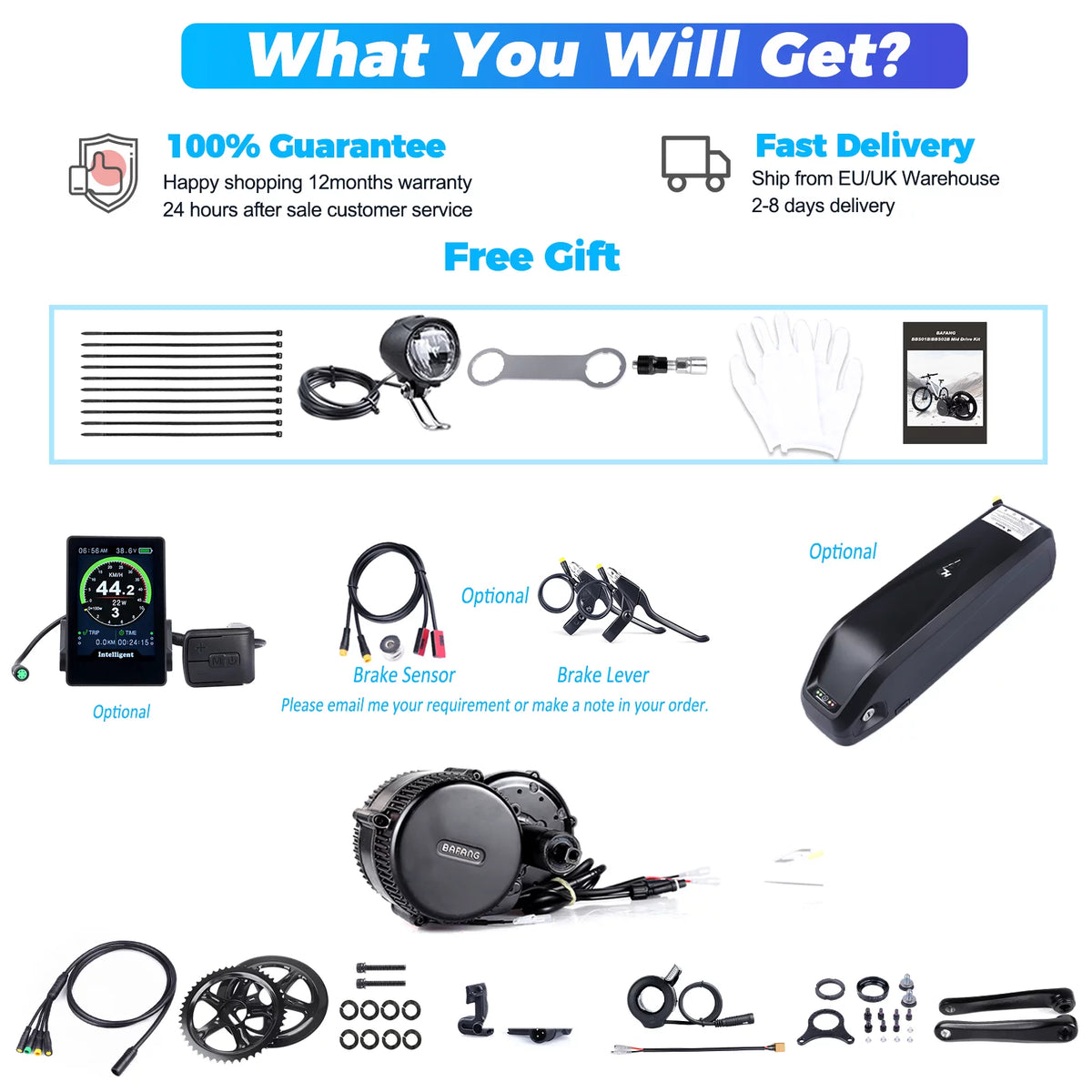 52V 1000W Mid Drive Motor Ebike Conversion Kit V69170