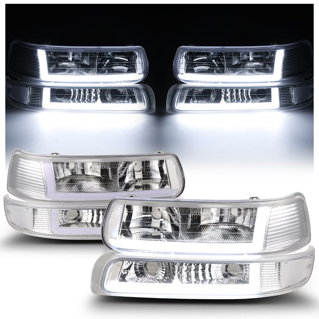 Headlights Assembly with LED Tube DRL for Chevy Silverado Suburban Tahoe Truck R104623