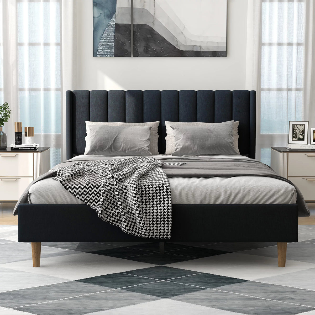 Queen Size Upholstered Platform Bed Frame K687842