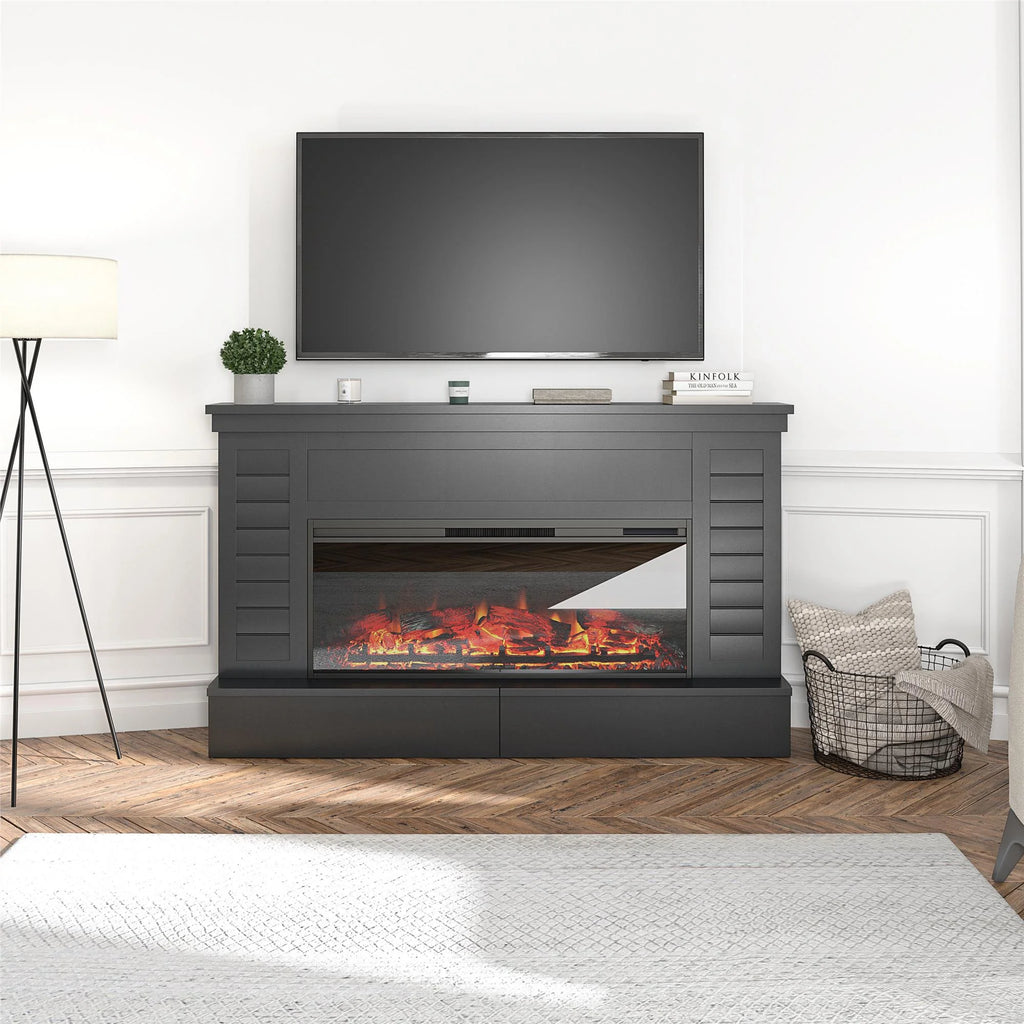 Black Electric Fireplace Mantel with Storage Drawers T42253