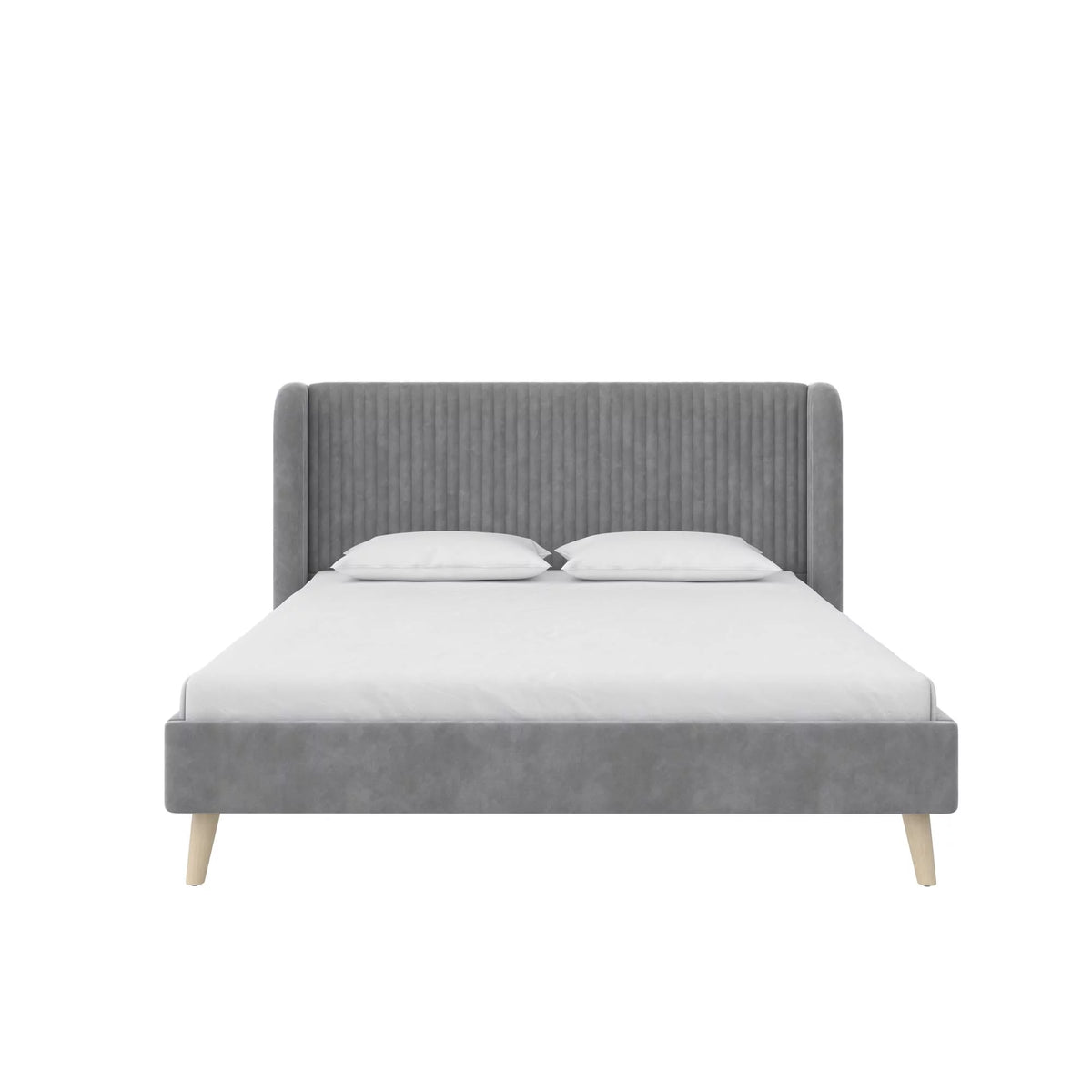 Queen Ivory Velvet Upholstered Wingback Bed X60096
