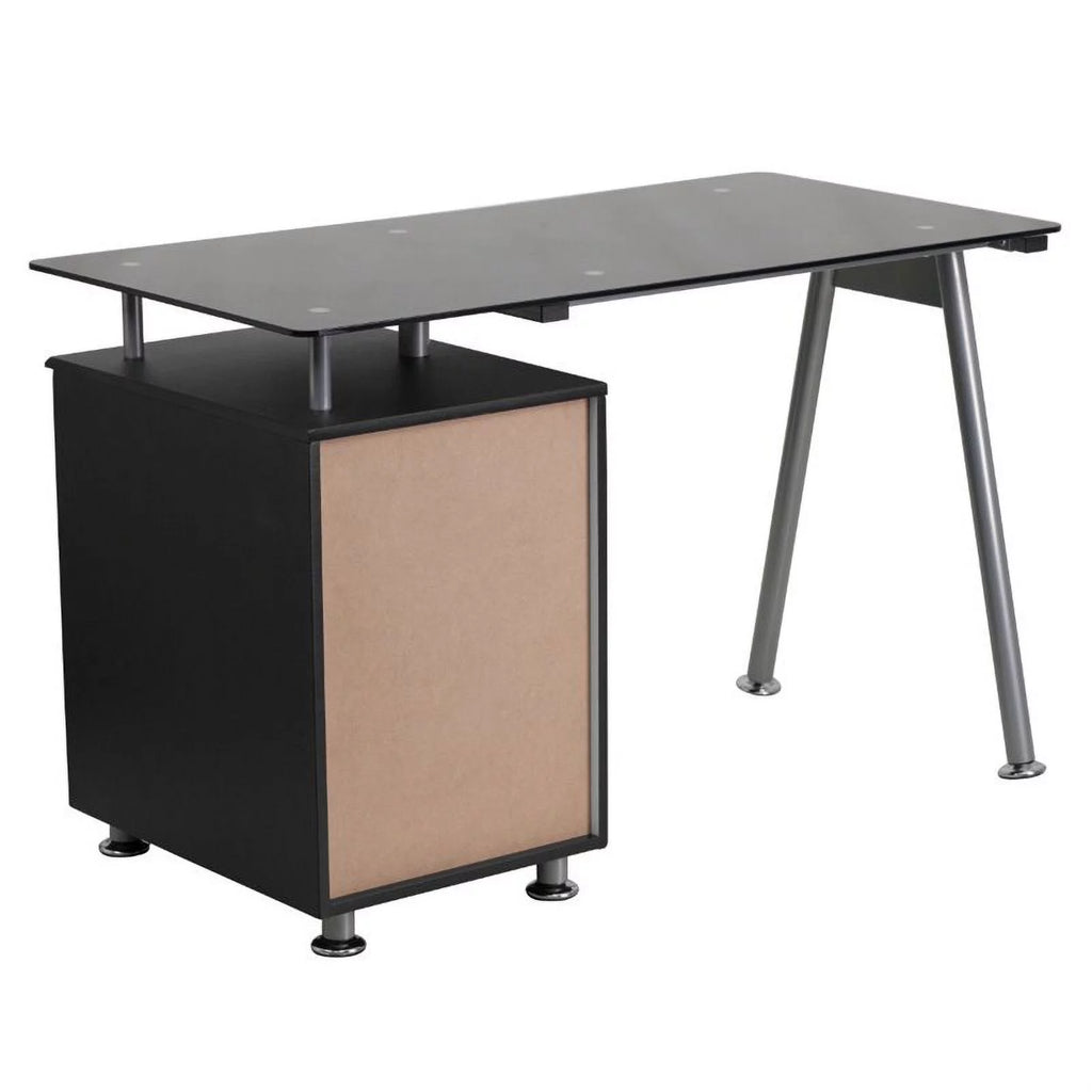 Black 3 Drawer Glass Top Desk J660