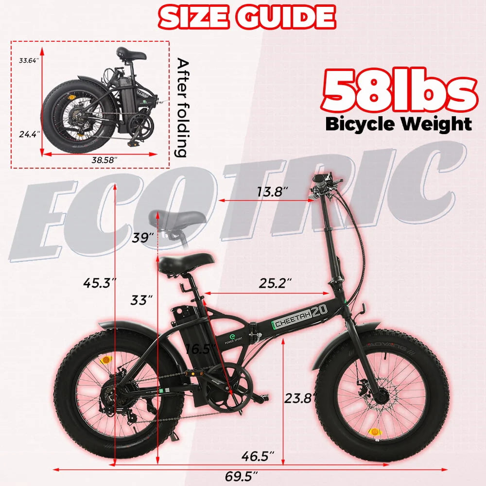 20 Folding Electric Bike Fat Tire 48V 500W Black A7186